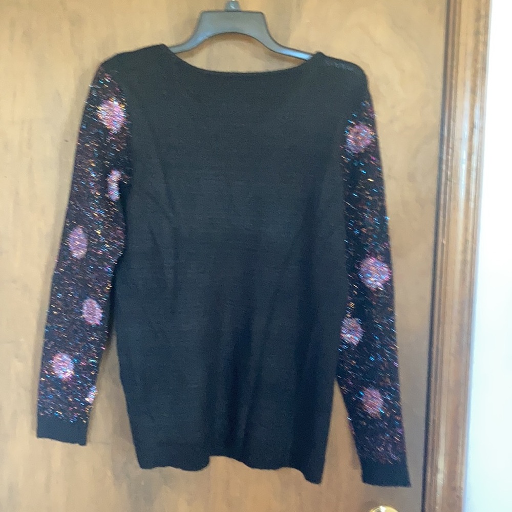 Relisted Apt 9 sweater black multi color metallic accent polka dot casual winter - Picture 15 of 16